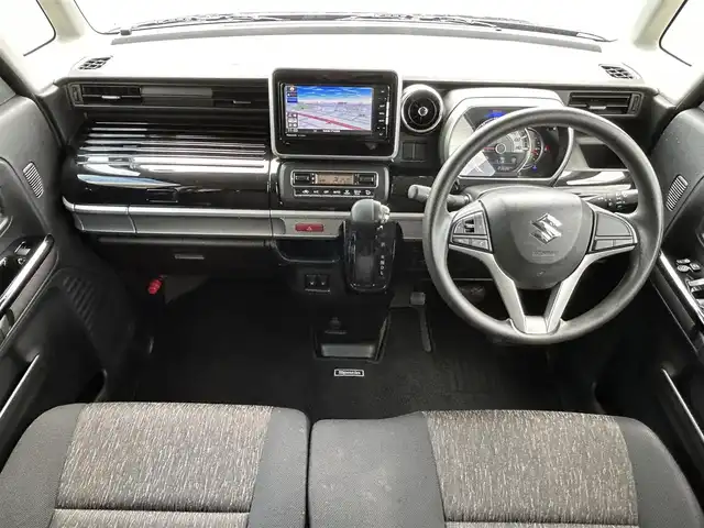 スズキ スペーシア カスタム HYBRID GS 青森県 2018(平30)年 8.4万km ブルーイッシュブラックパール3 4WD/社外メモリナビ・フルセグTV/CD・DVD・SD・Bluetooth/バックカメラ/左パワースライドドア/前席シートヒーター/ETC/前方ドライブレコーダー/セーフティサポート/デュアルセンサーブレーキサポート/レーンキープアシスト/ハイビームアシスト/後方コーナーセンサー/横滑り防止装置/LEDヘッドライト/LEDフォグランプ/社外14インチアルミホイール/スマートキー